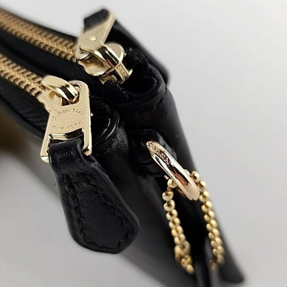 COACH Black Leather Wristlet Wallet Dual Zip Compartment Gold Tone Hardware - Picture 8 of 16